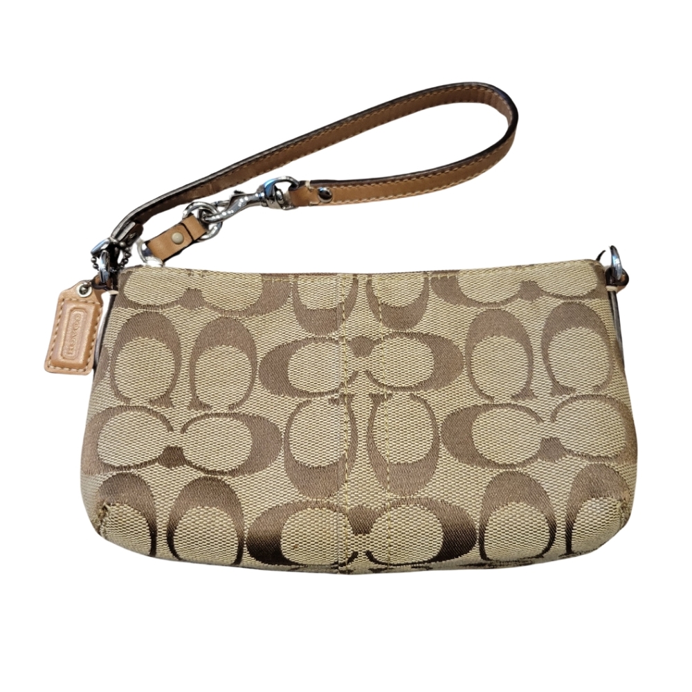 Coach Canvas Mini Purse Wristlet Signaure Sufflette Print - Picture 2 of 11